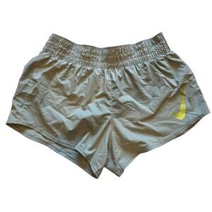 Nike Dri-FIT Running Shorts Sage Green Neon Yellow Swoosh Women's Size Medium